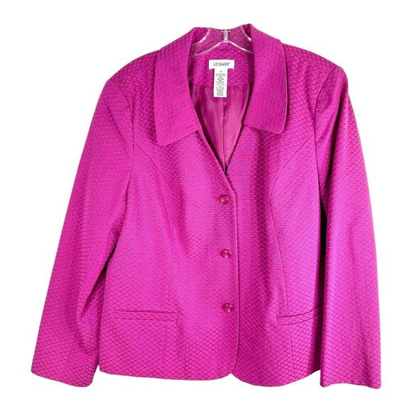 Liz Baker Plus Size 16 Blazer‎ Jacket Purple Textured Embroidered Lined 1524 - Picture 8 of 8
